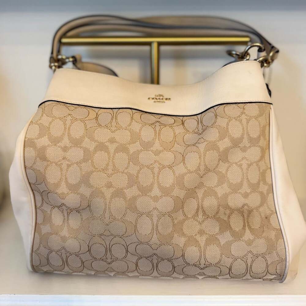 Coach Lexy Signature Jacquard And Leather Shoulder Bag Beige Ivory